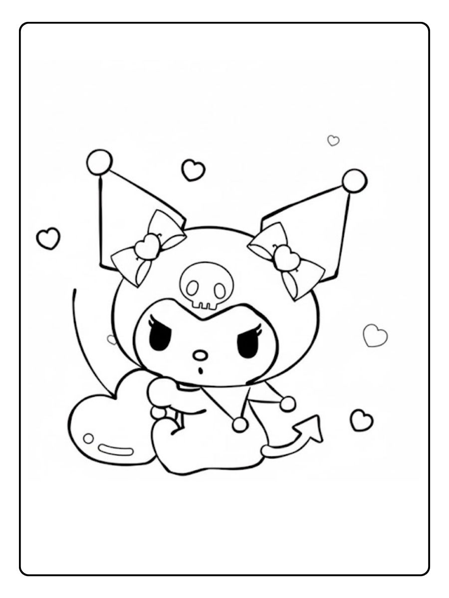 Kuromi kleurplaat lief met hartjes