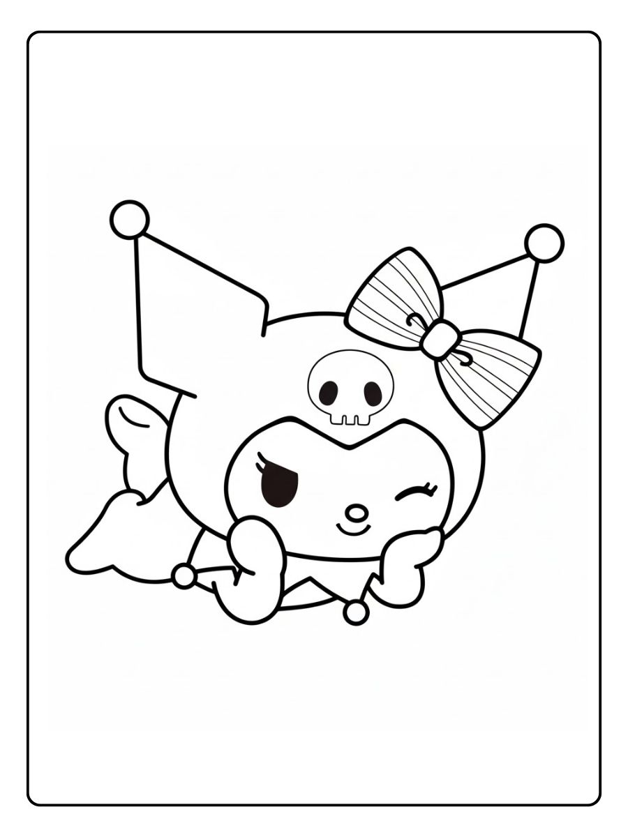 Kuromi kleurplaat met strik en staart