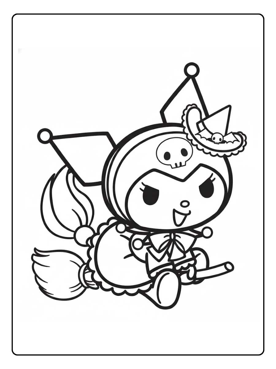 Kuromi kleurplaat op bezemsteel