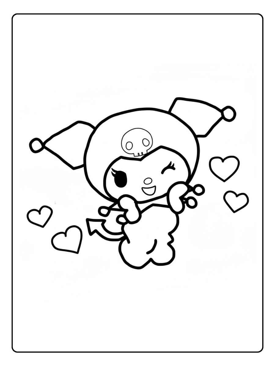Kuromi kleurplaat schattig met hartjes