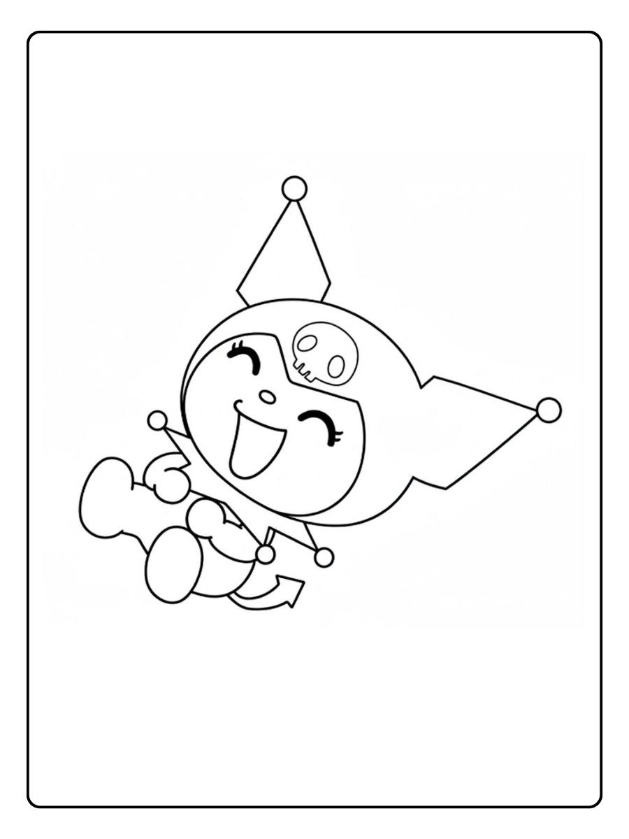 Kuromi kleurplaat spelend met stokje