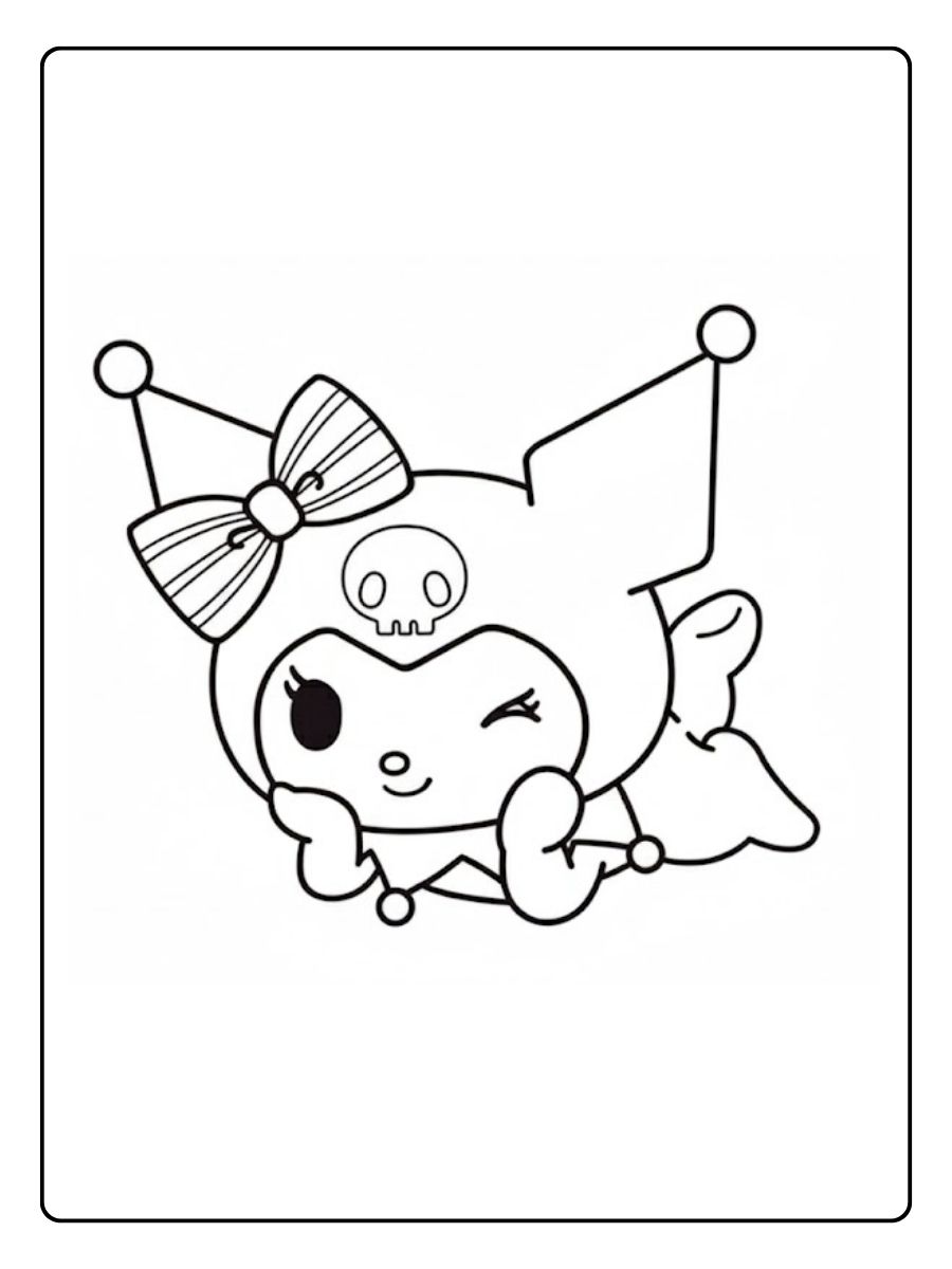 Kuromi kleurplaat vrolijk met grote strik