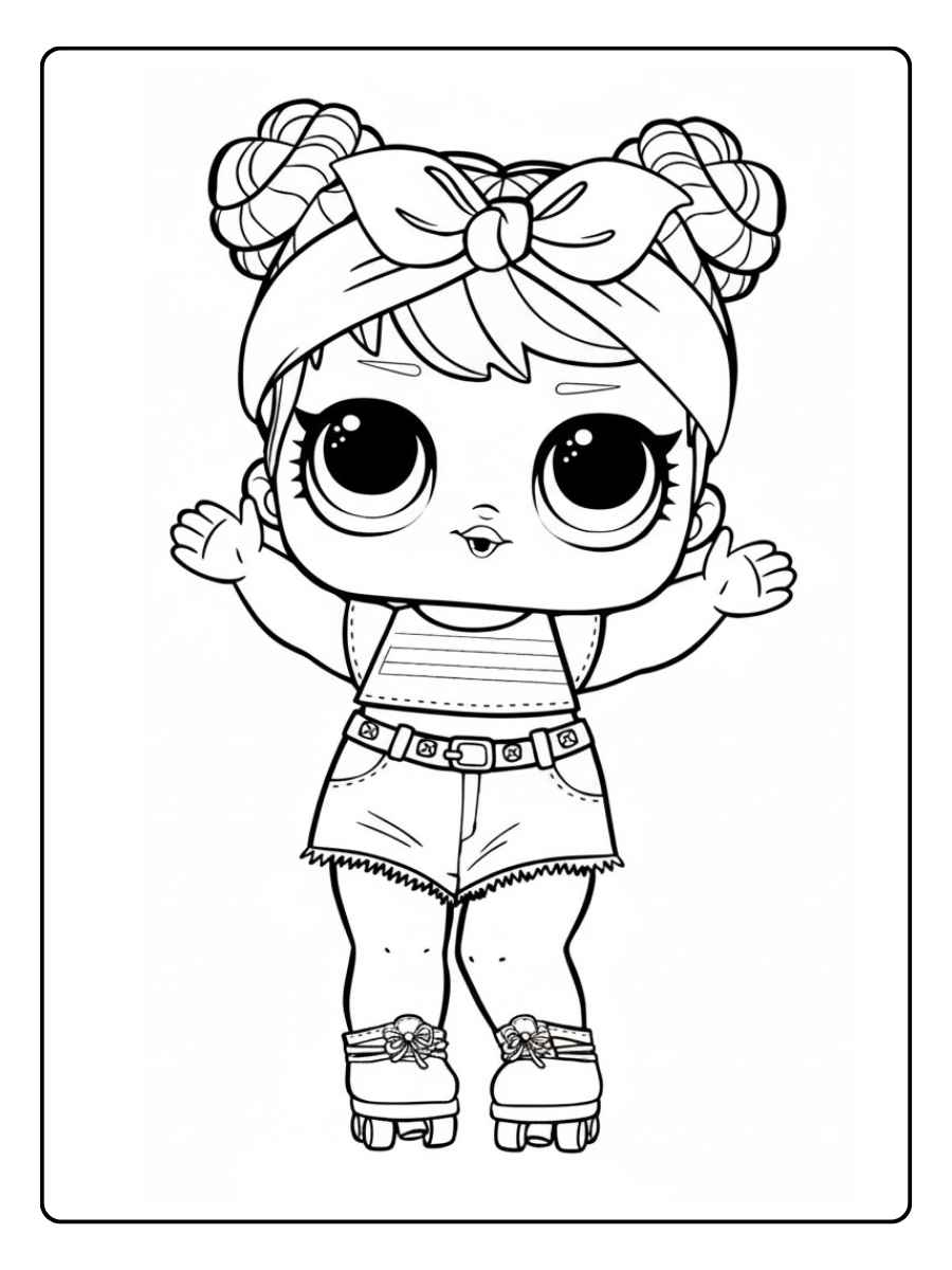LOL kleurplaat pop met grote strik en rok