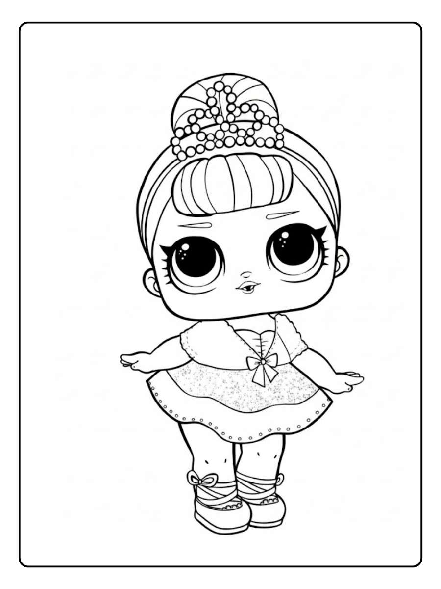LOL kleurplaat pop met prinsessenjurk