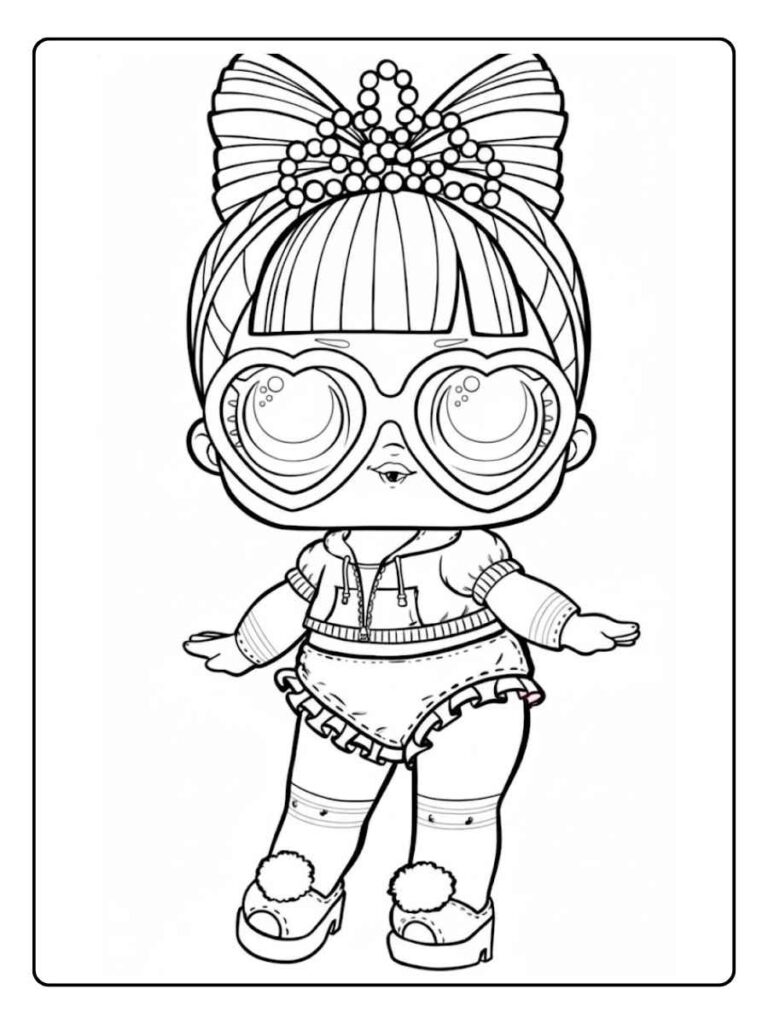 LOL kleurplaat pop met zonnebril en zwemkleding