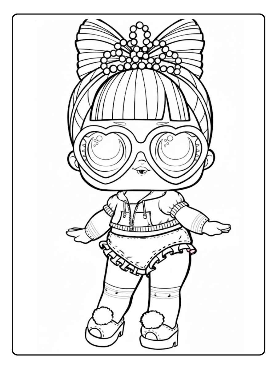 LOL kleurplaat pop met zonnebril en zwemkleding