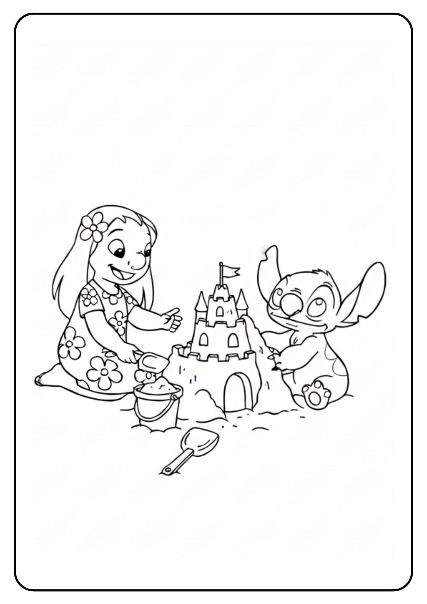 Lilo en Stitch zandkasteel kleurplaat