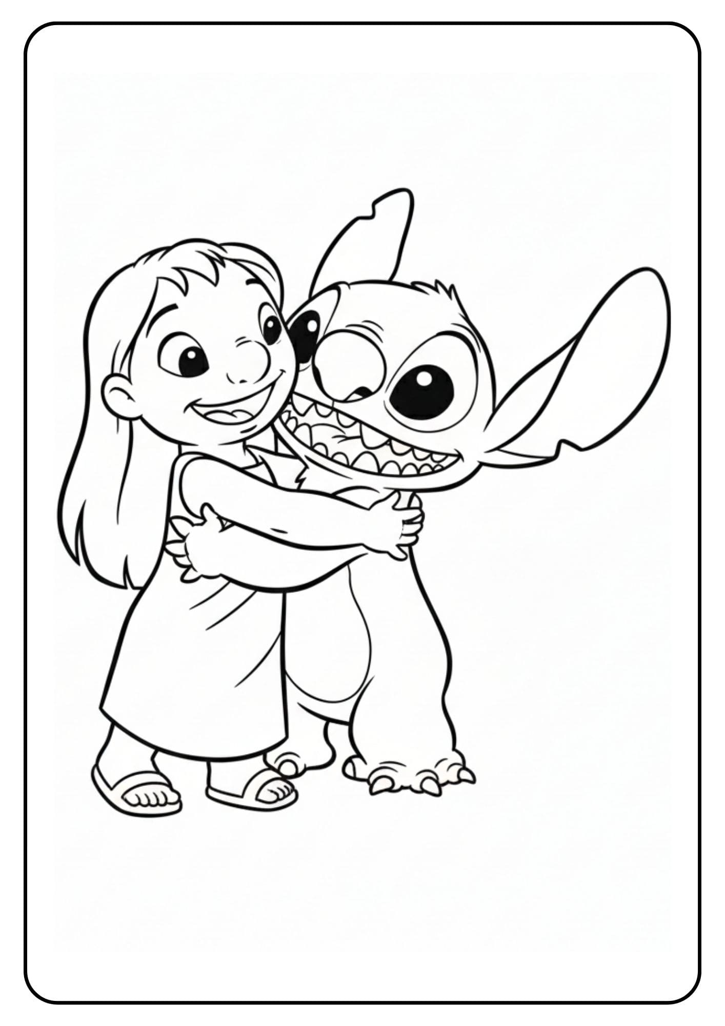 Lilo knuffelt Stitch kleurplaat