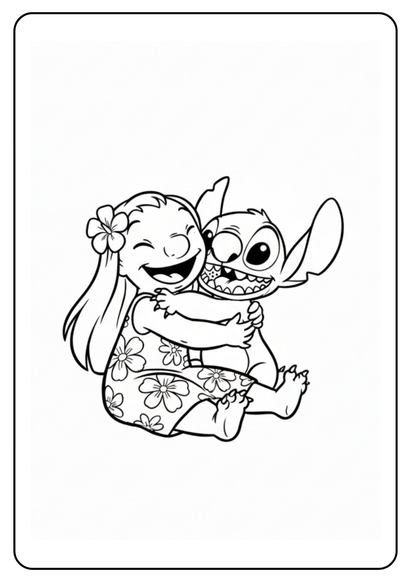 Lilo knuffelt Stitch onder boom kleurplaat