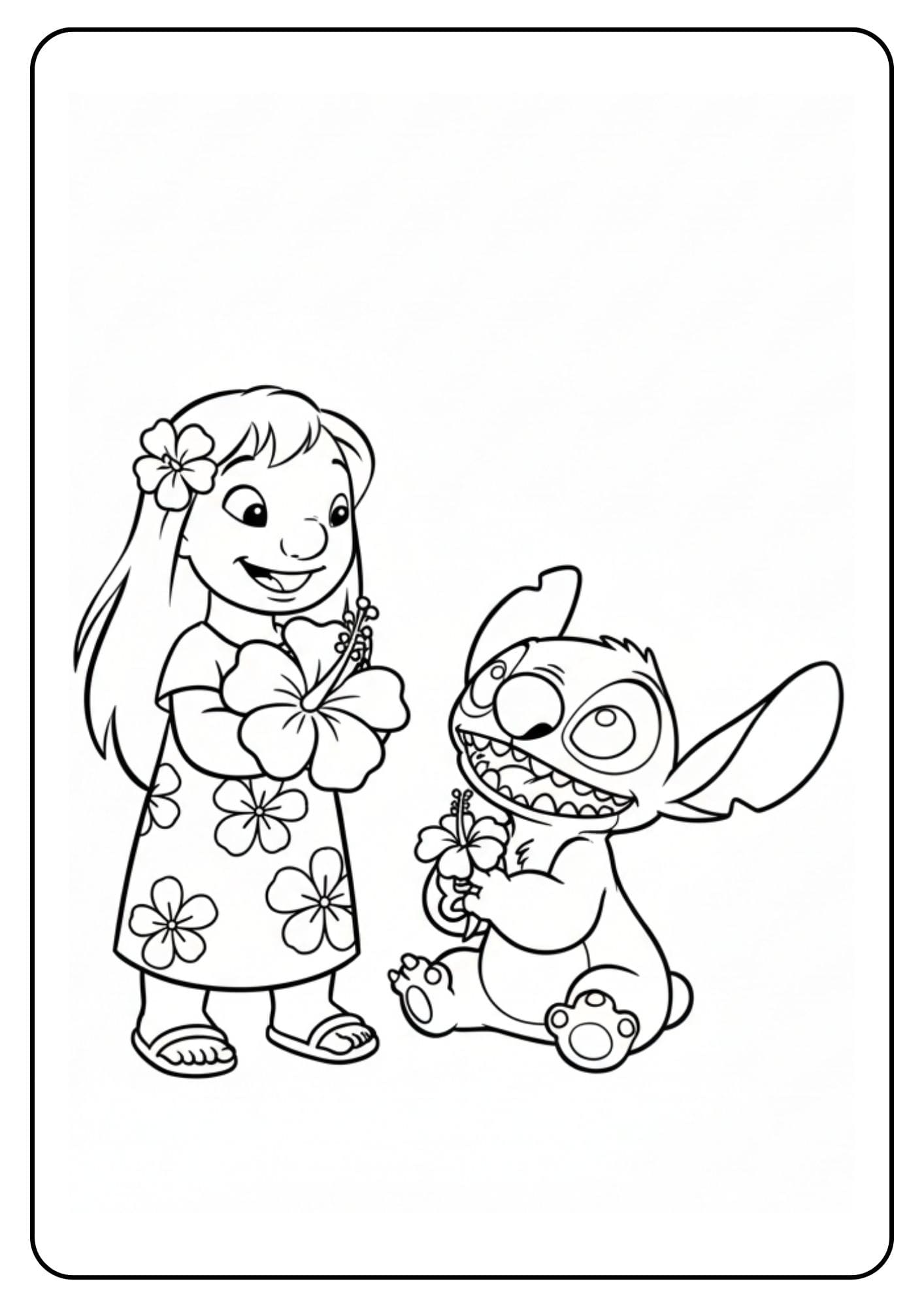 Lilo met bloem Stitch kleurplaat