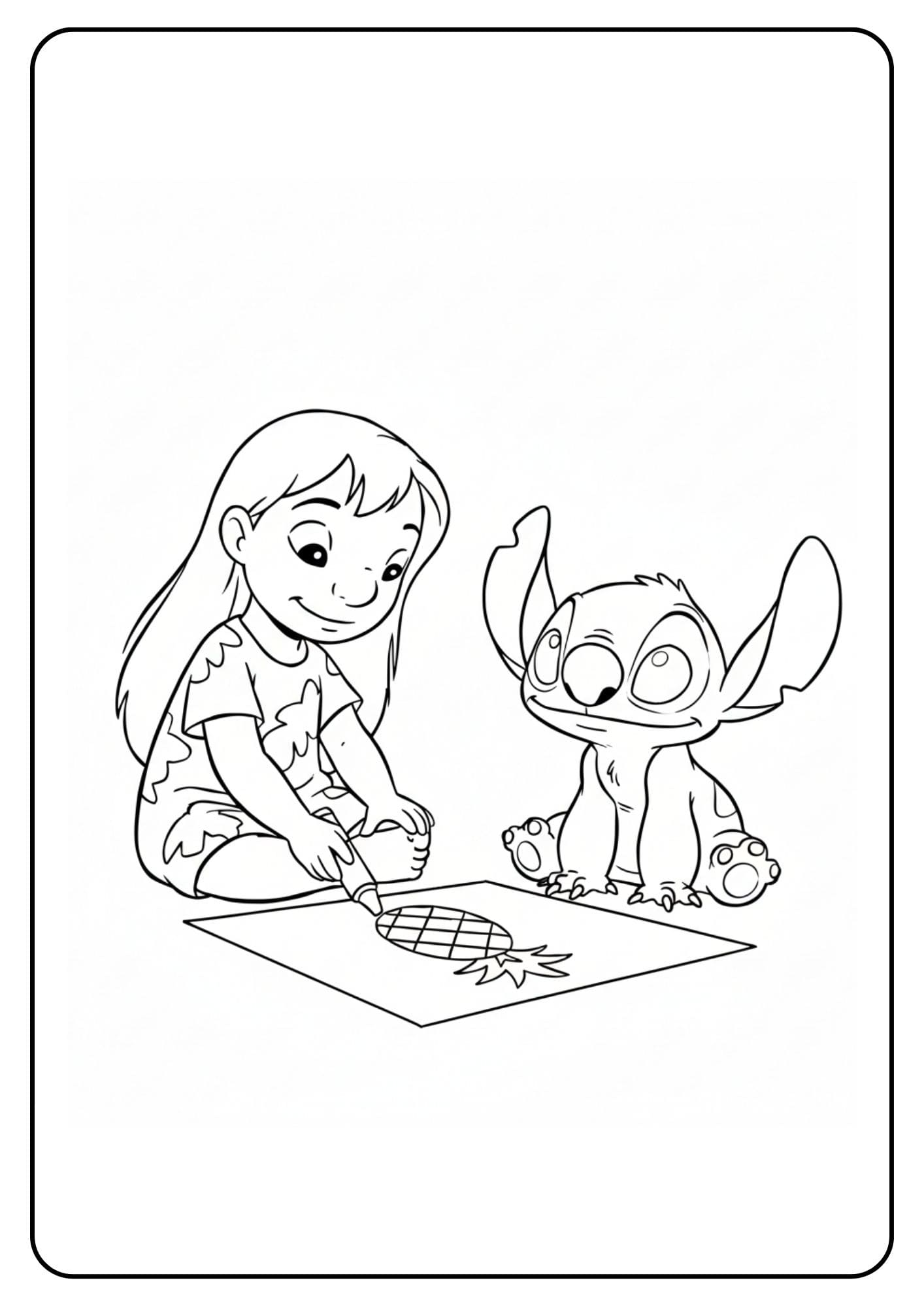 Lilo tekent met Stitch kleurplaat