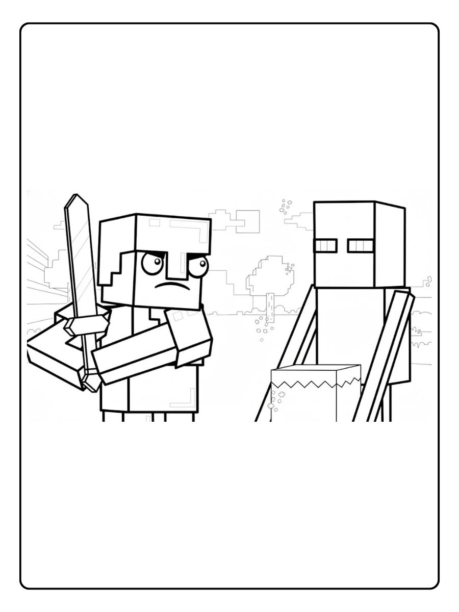 Minecraft kleurplaat Minecraft avontuur met vijanden