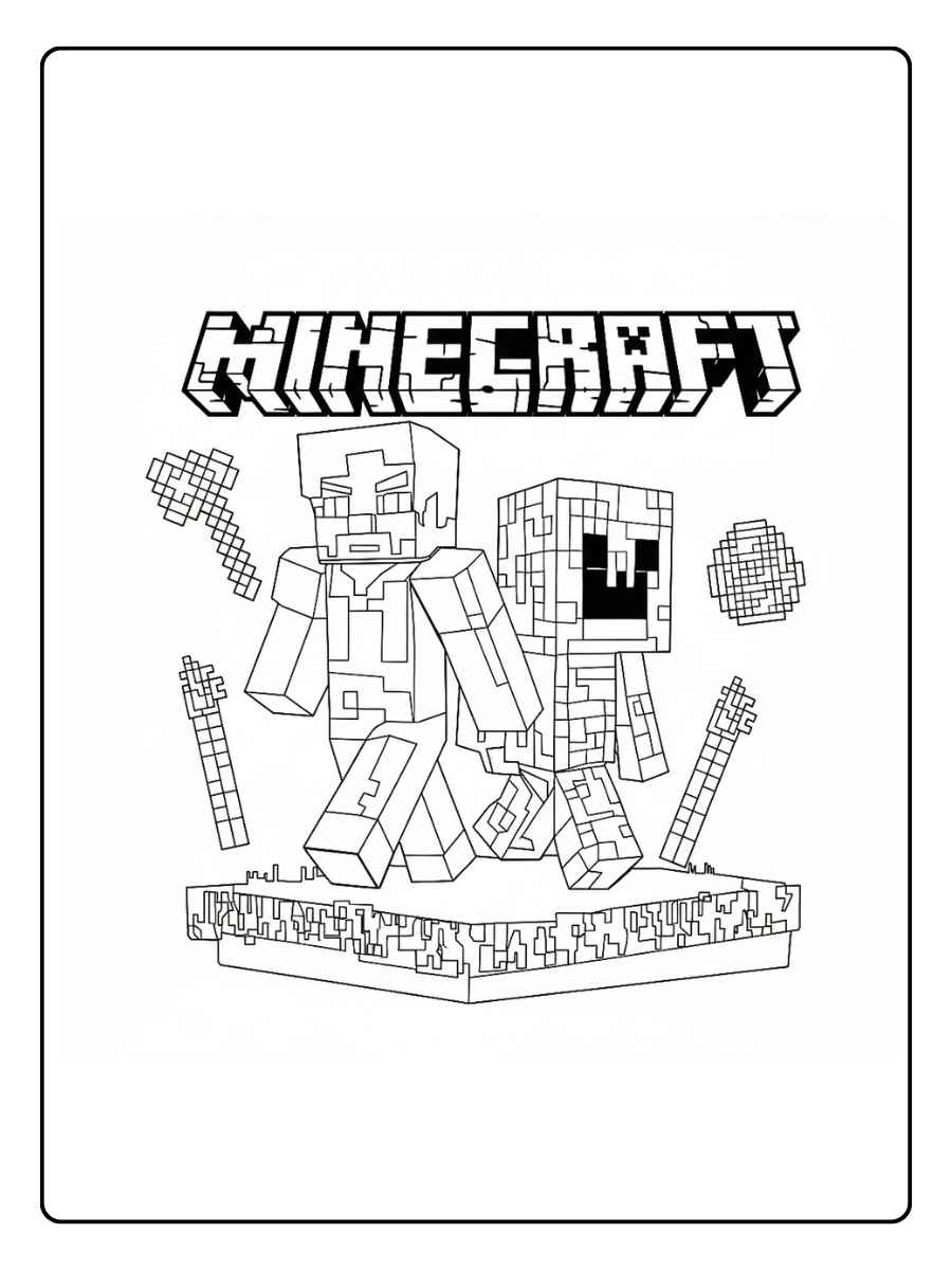 Minecraft kleurplaat Minecraft held met zwaard