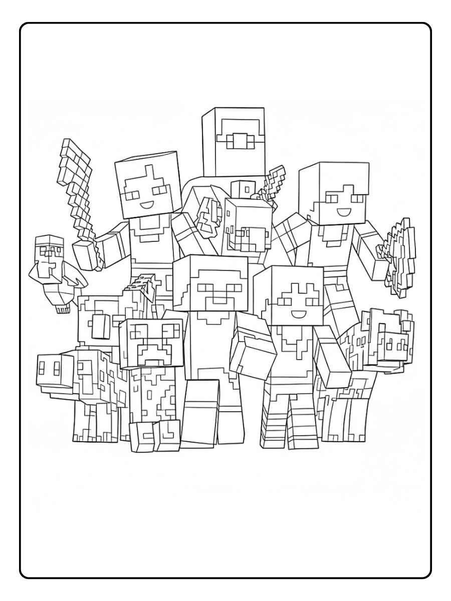 Minecraft kleurplaat Minecraft helden met wapens