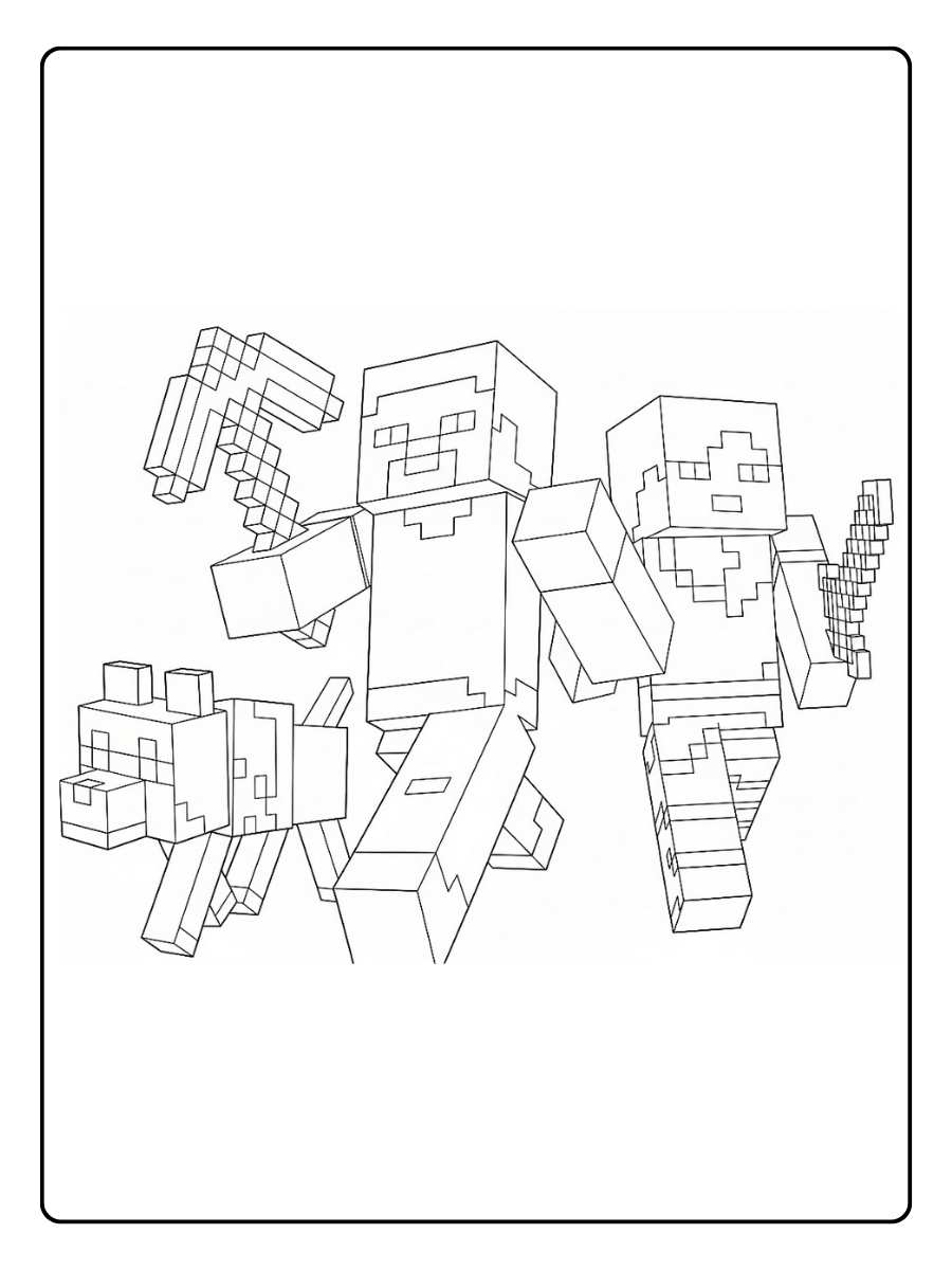 Minecraft kleurplaat Steve en Alex op avontuur
