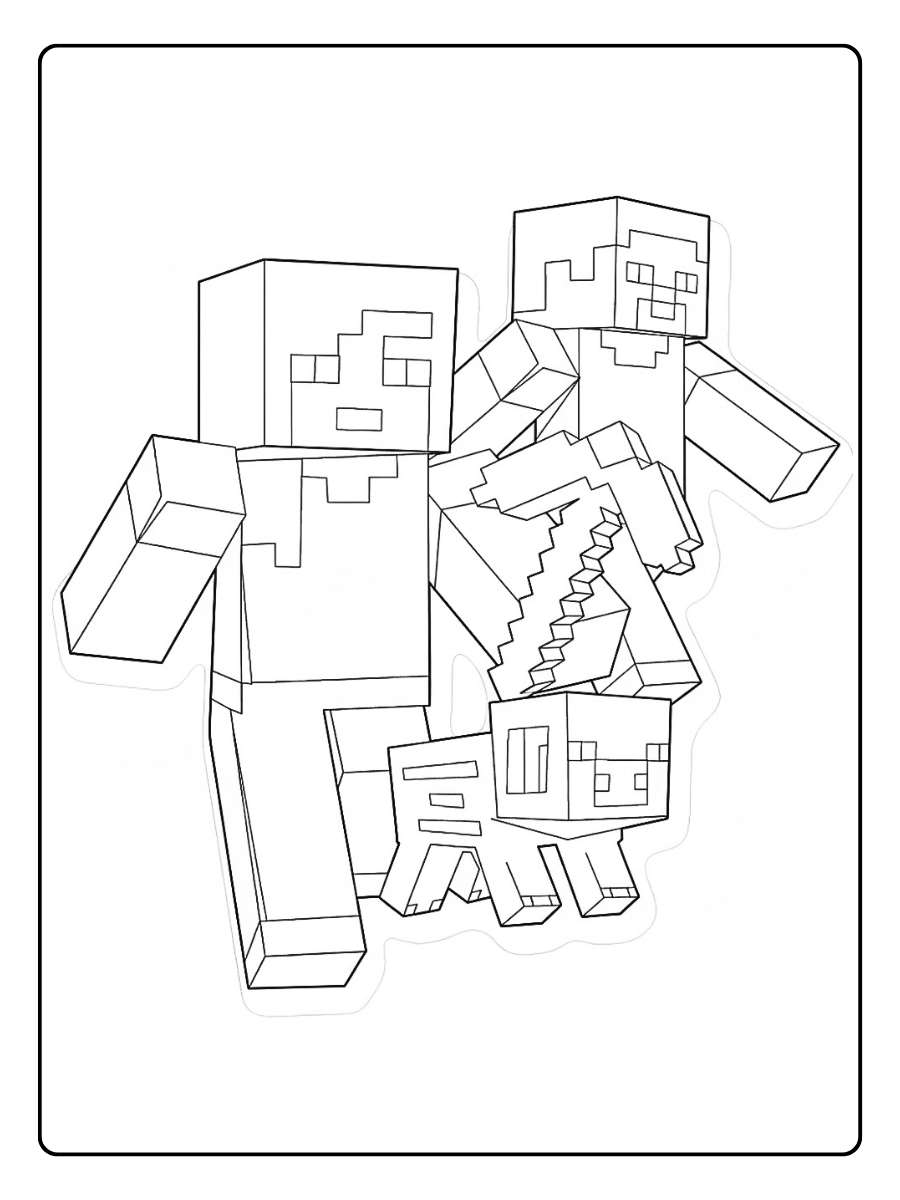 Minecraft kleurplaat Steve en Alex samen