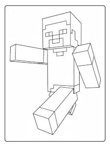 Minecraft kleurplaat Steve rennend en springend