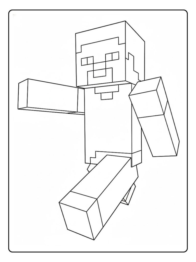 Minecraft kleurplaat Steve rennend en springend