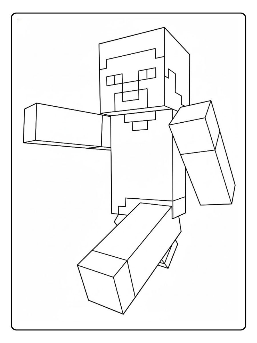 Minecraft kleurplaat Steve rennend en springend