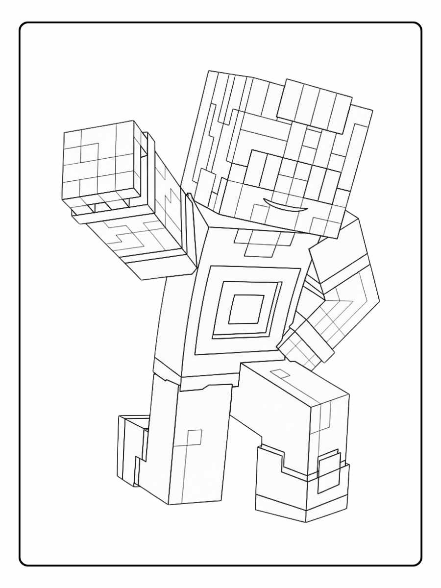 Minecraft kleurplaat Steve vechtend met vijand