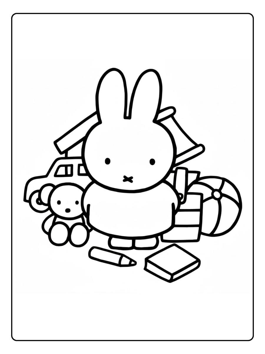 Nijntje en Speelgoed Eenvoudige Kleurplaat voor Kinderen