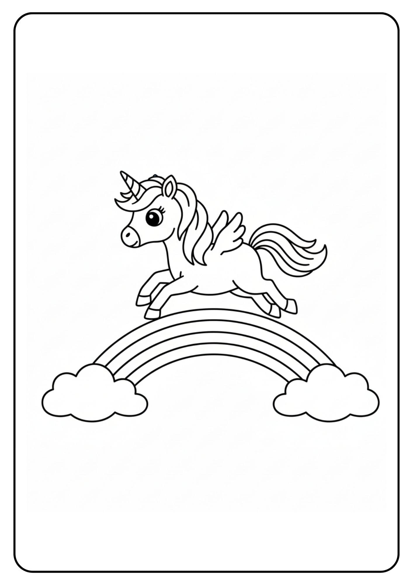 Rennende unicorn op regenboog kleurplaat