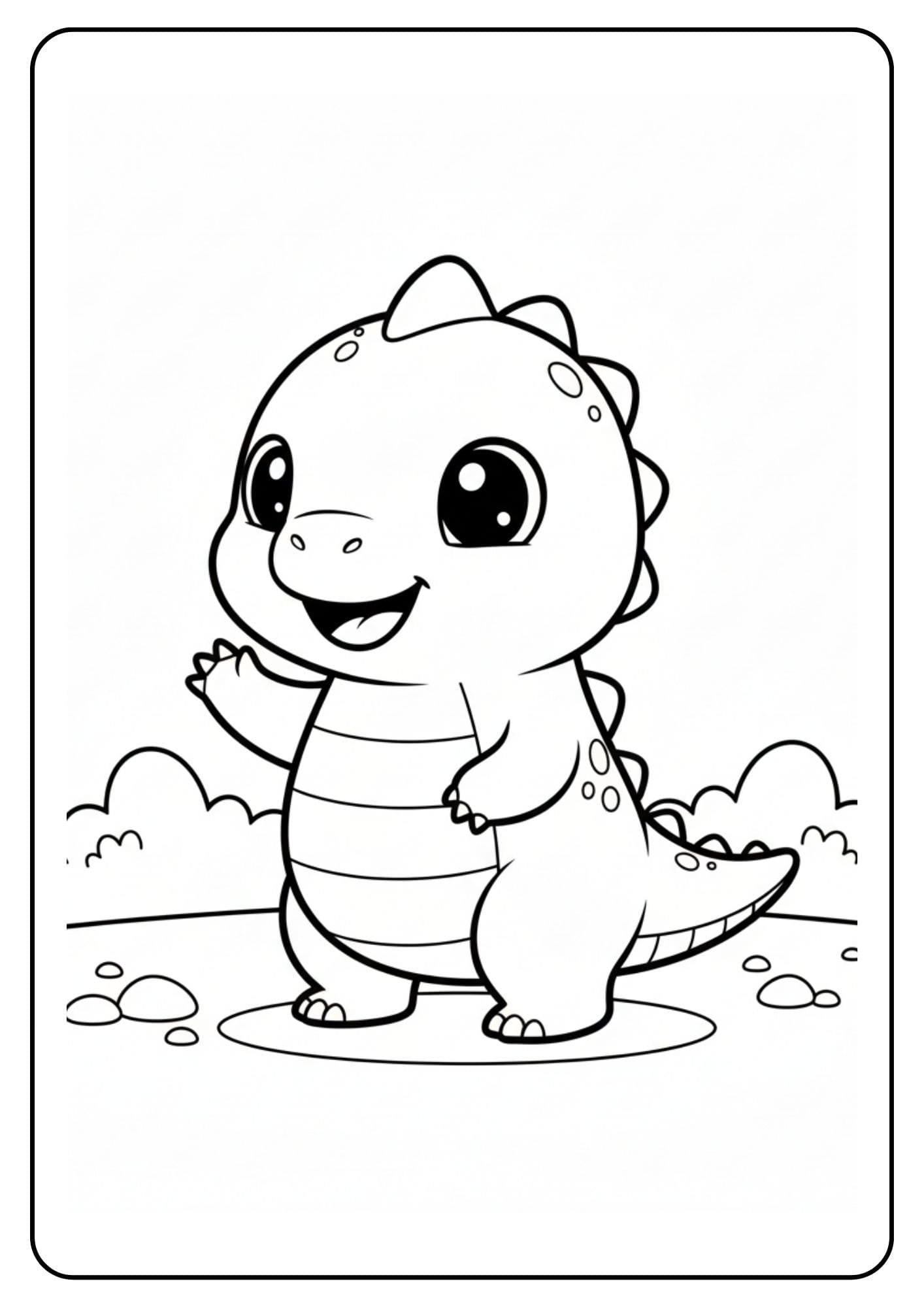 Schattige dino zwaaiend kleurplaat