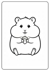 Schattige hamster met noot kleurplaat