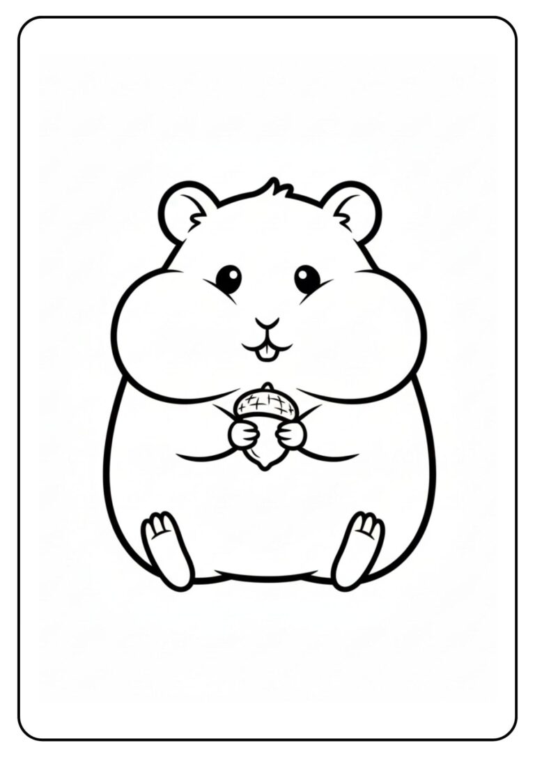 Schattige hamster met noot kleurplaat
