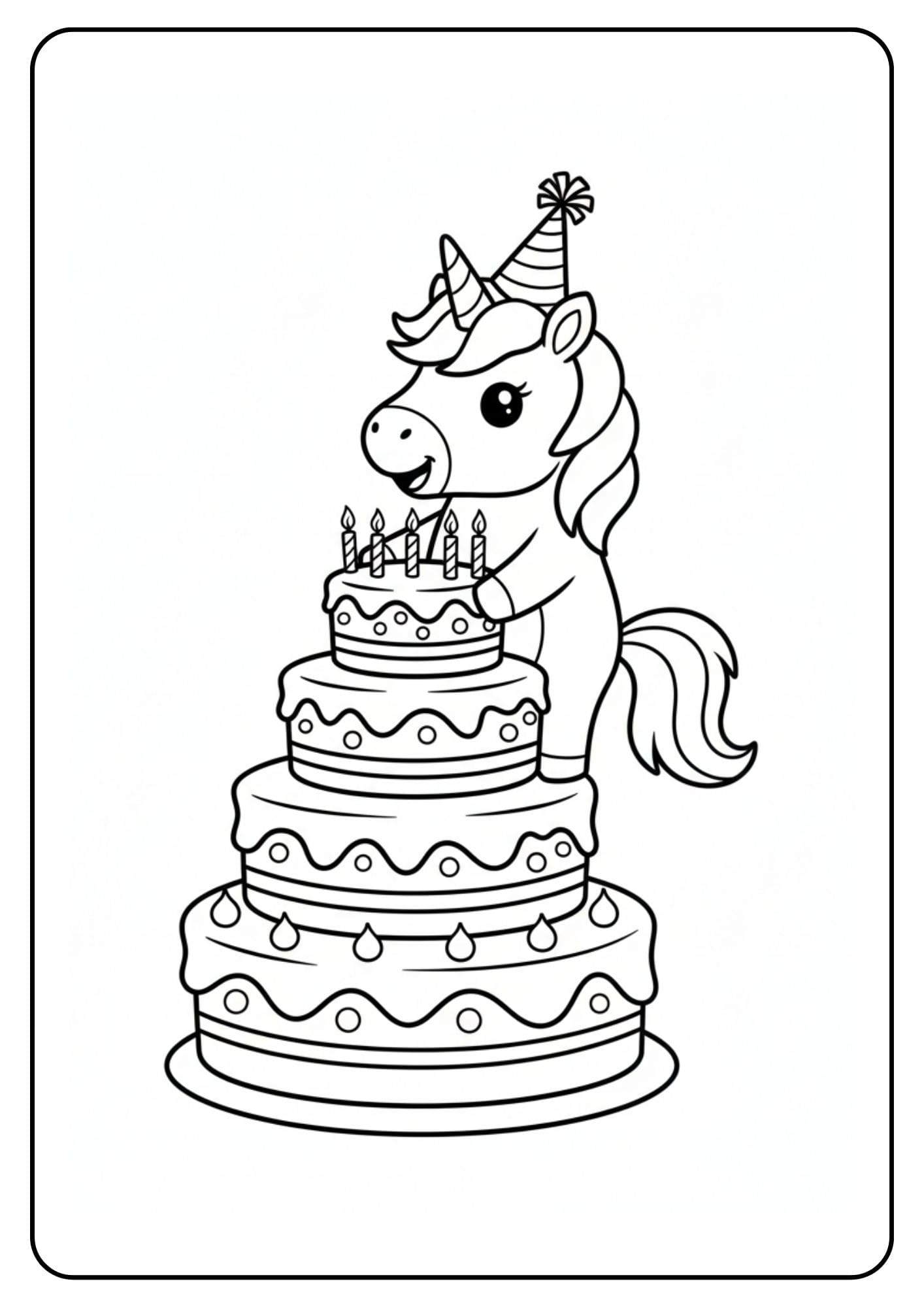 Schattige kleurplaat unicorn taart