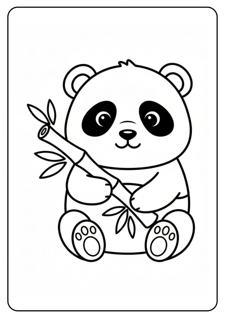 Schattige panda kleurplaat met bamboe