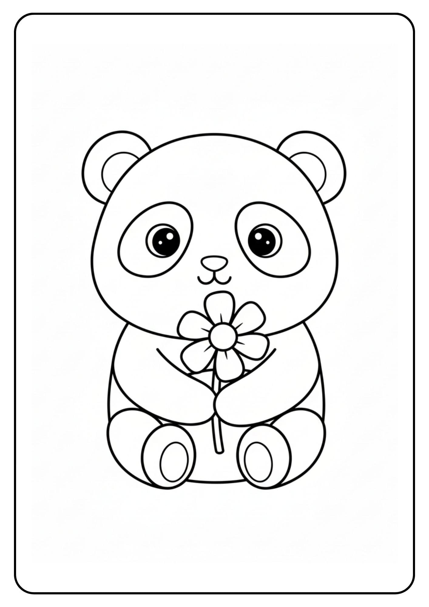 Schattige panda kleurplaat met bloem
