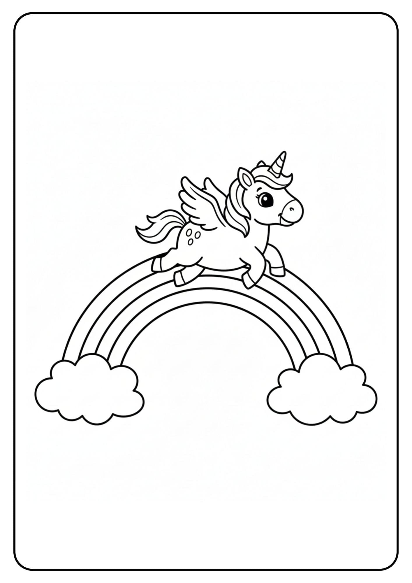 Springende unicorn regenboog kleurplaat