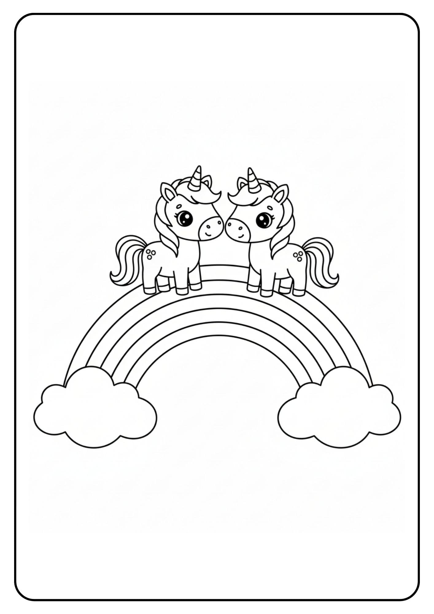Twee unicorns op regenboog kleurplaat