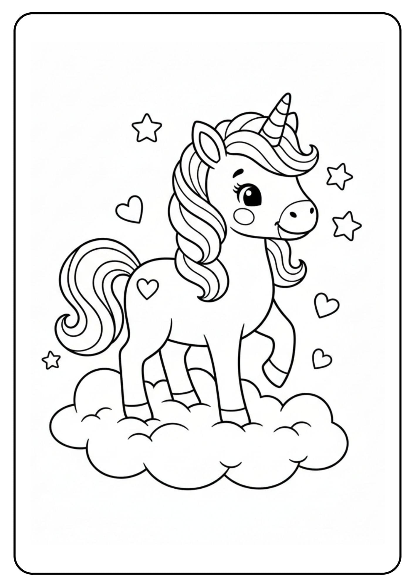 Unicorn kleurplaat op wolken