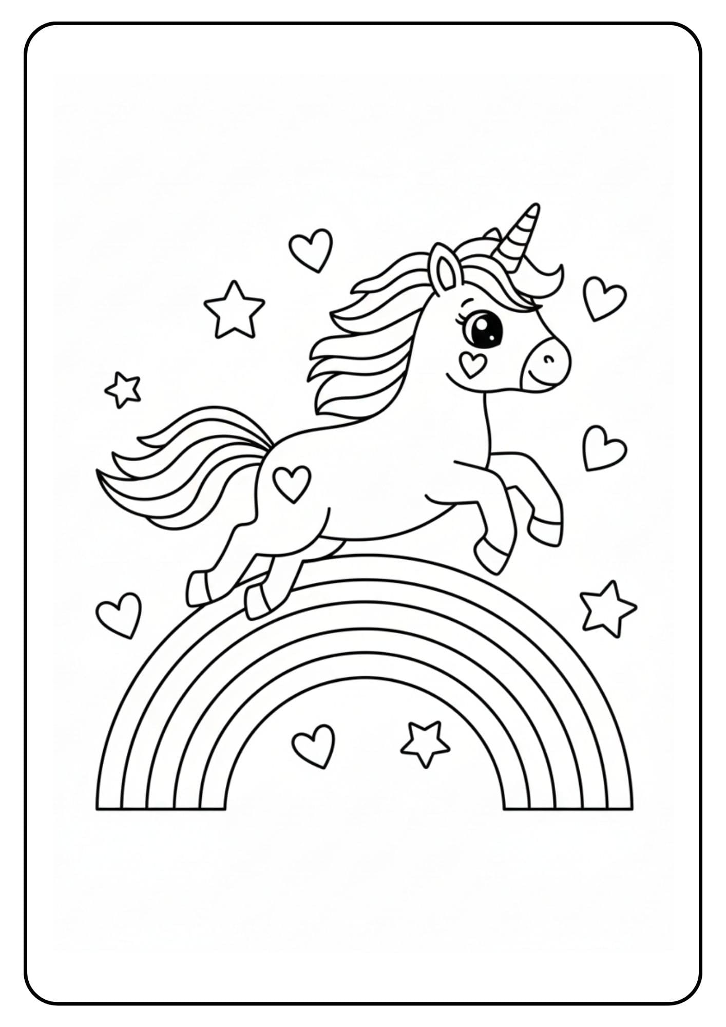 Unicorn kleurplaat regenboog