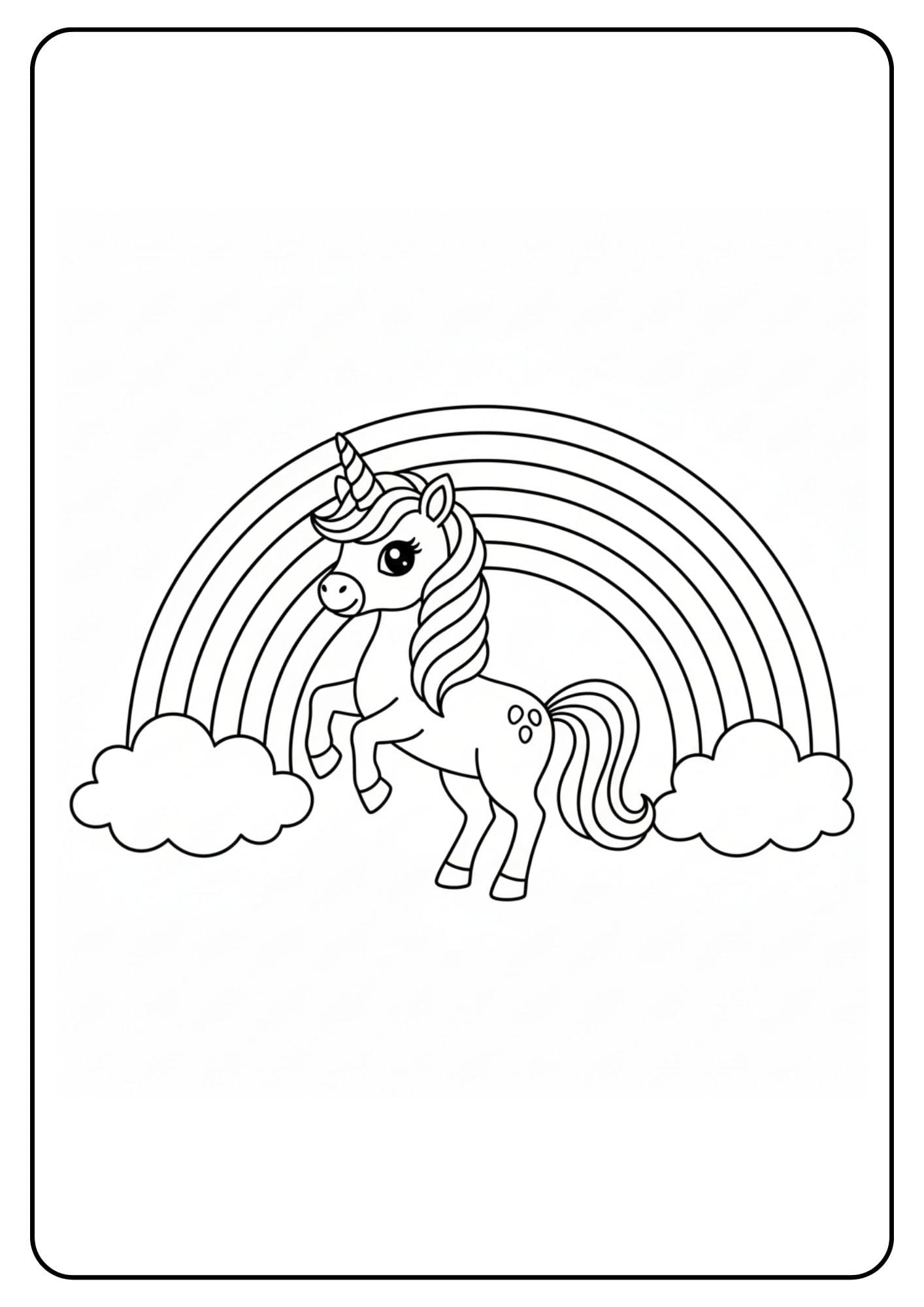 Unicorn naast regenboog kleurplaat