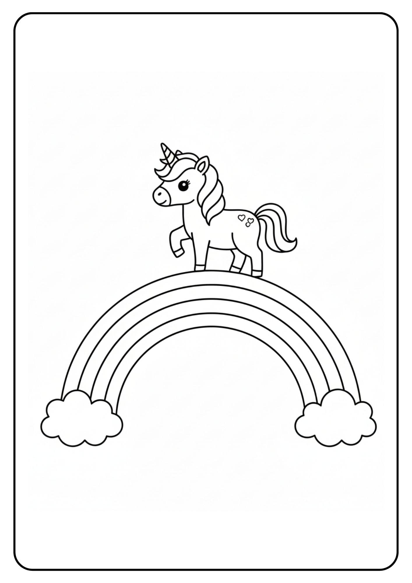 Unicorn op regenboog kleurplaat simpel