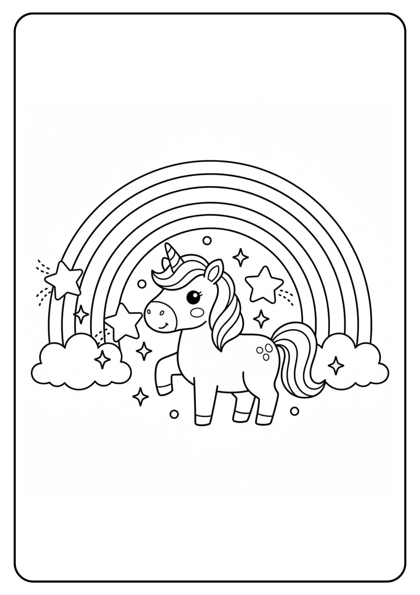 Unicorn sterren regenboog kleurplaat