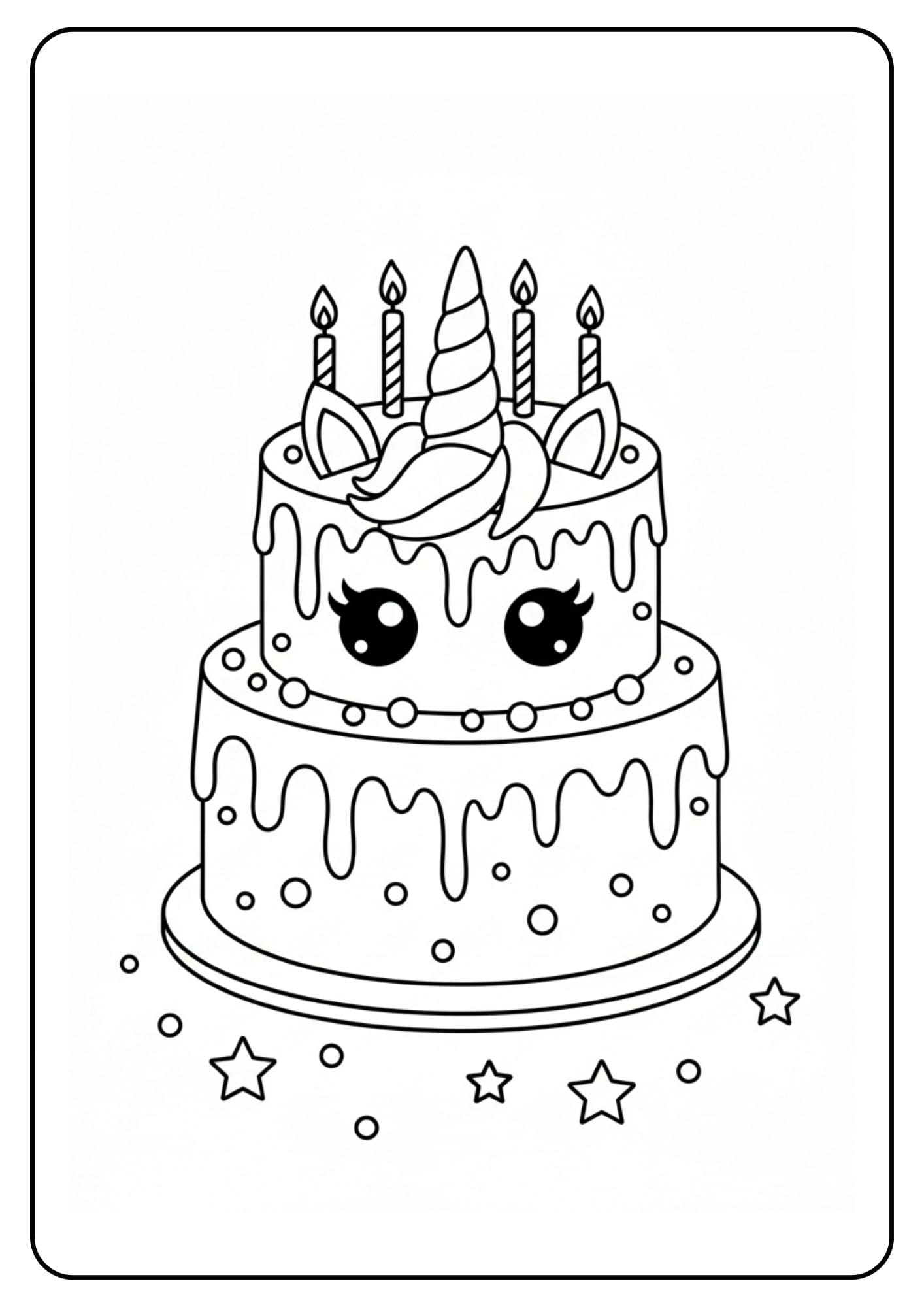 Unicorn taart met slagroom kleurplaat