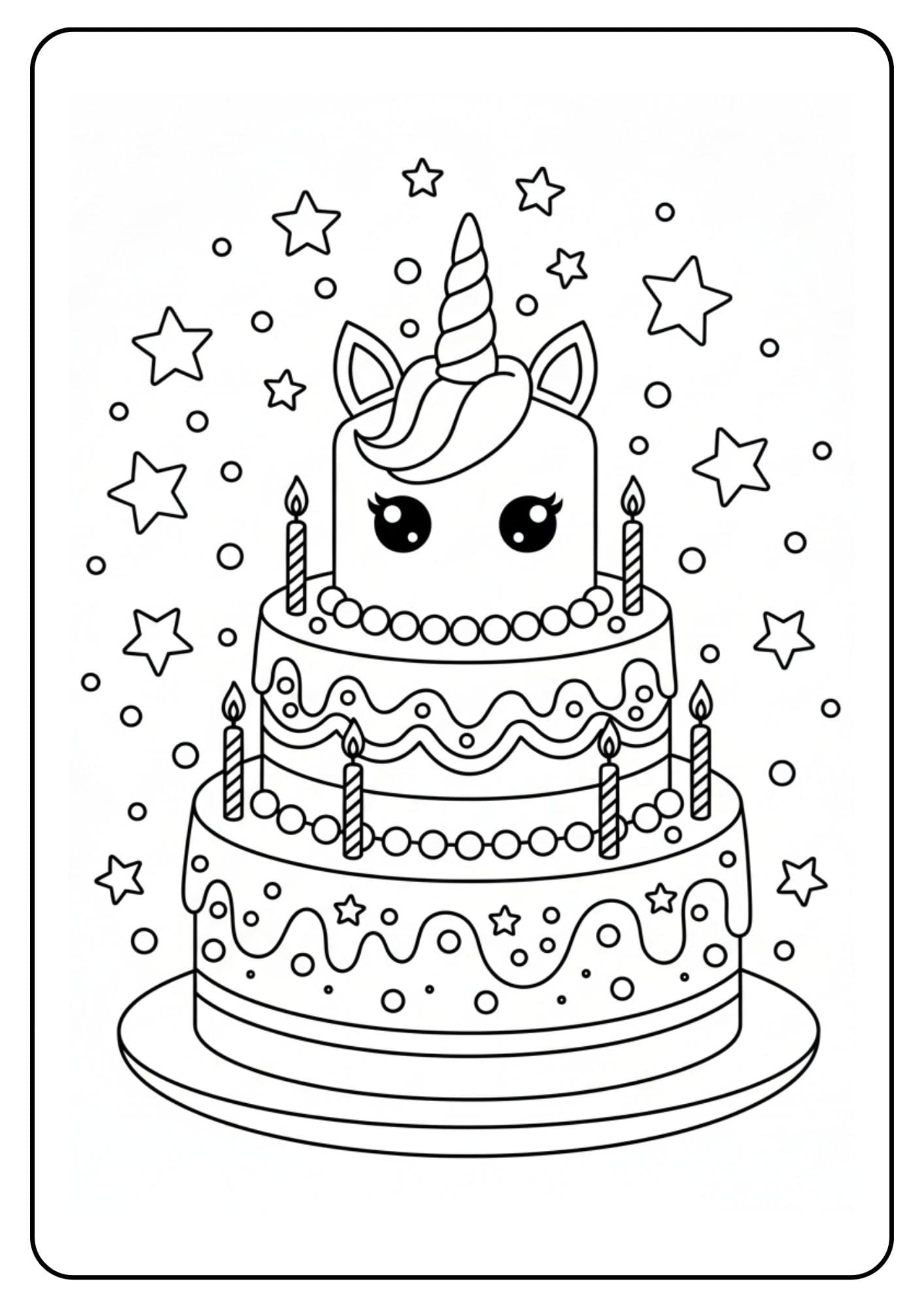 Unicorn verjaardagstaart kleurplaat