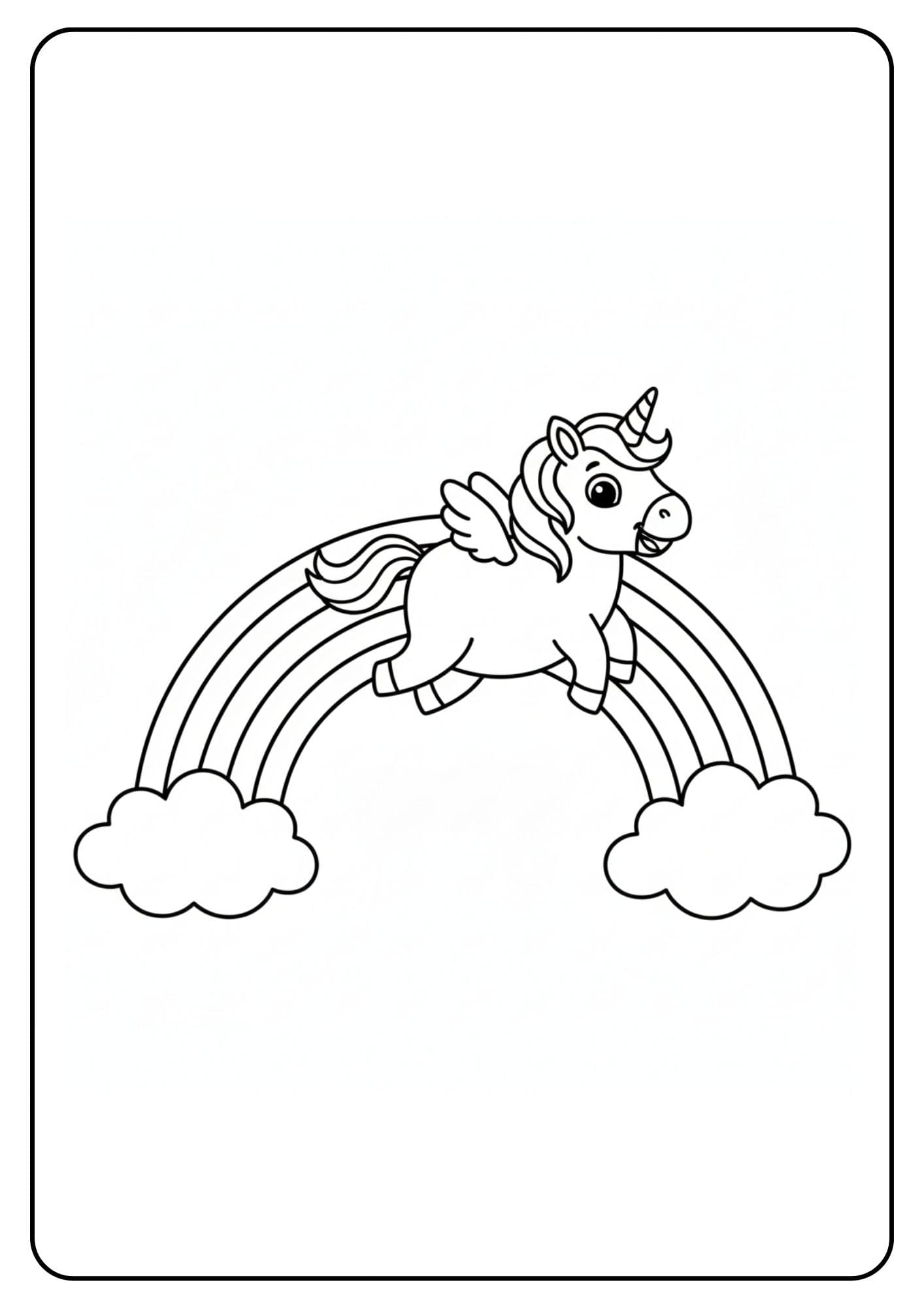 Vliegende unicorn regenboog kleurplaat