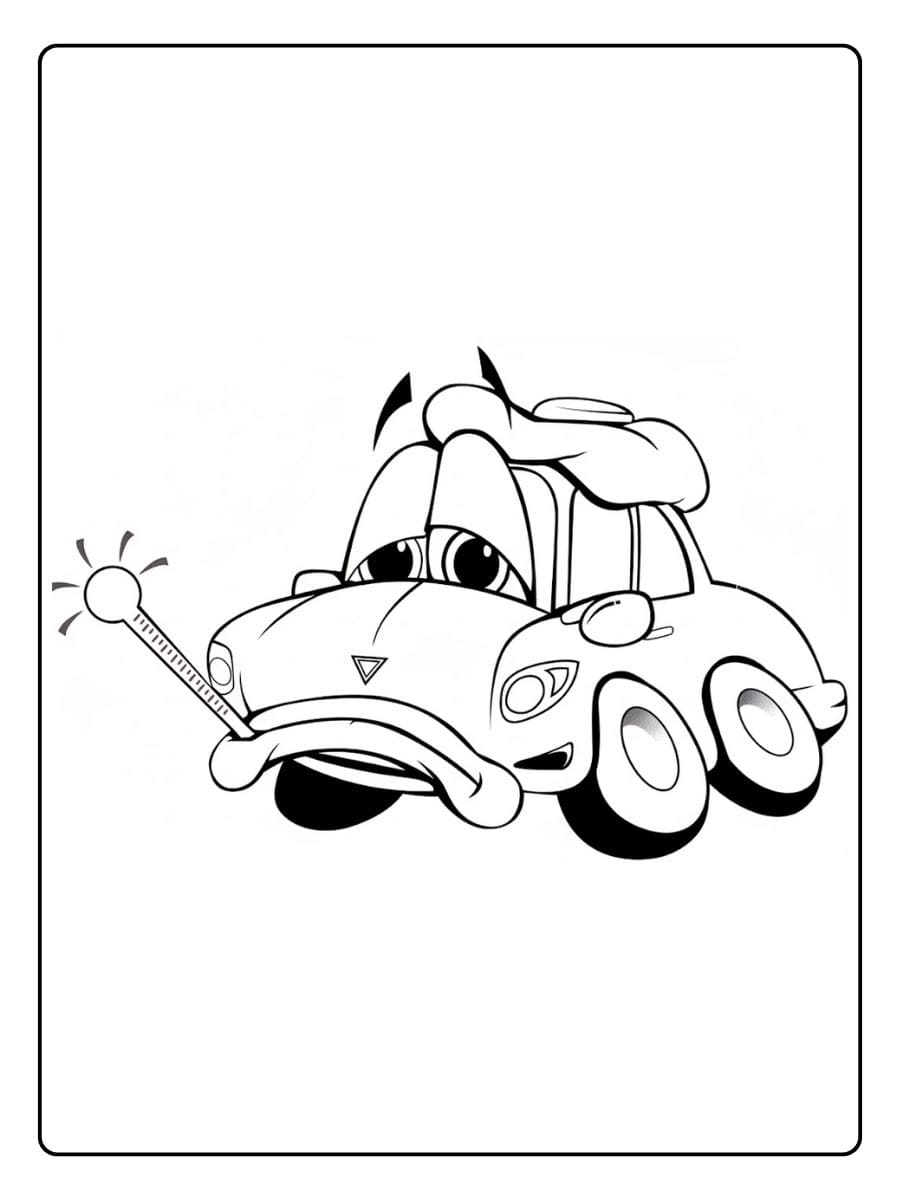 Zieke auto met thermometer kleurplaat voertuigen