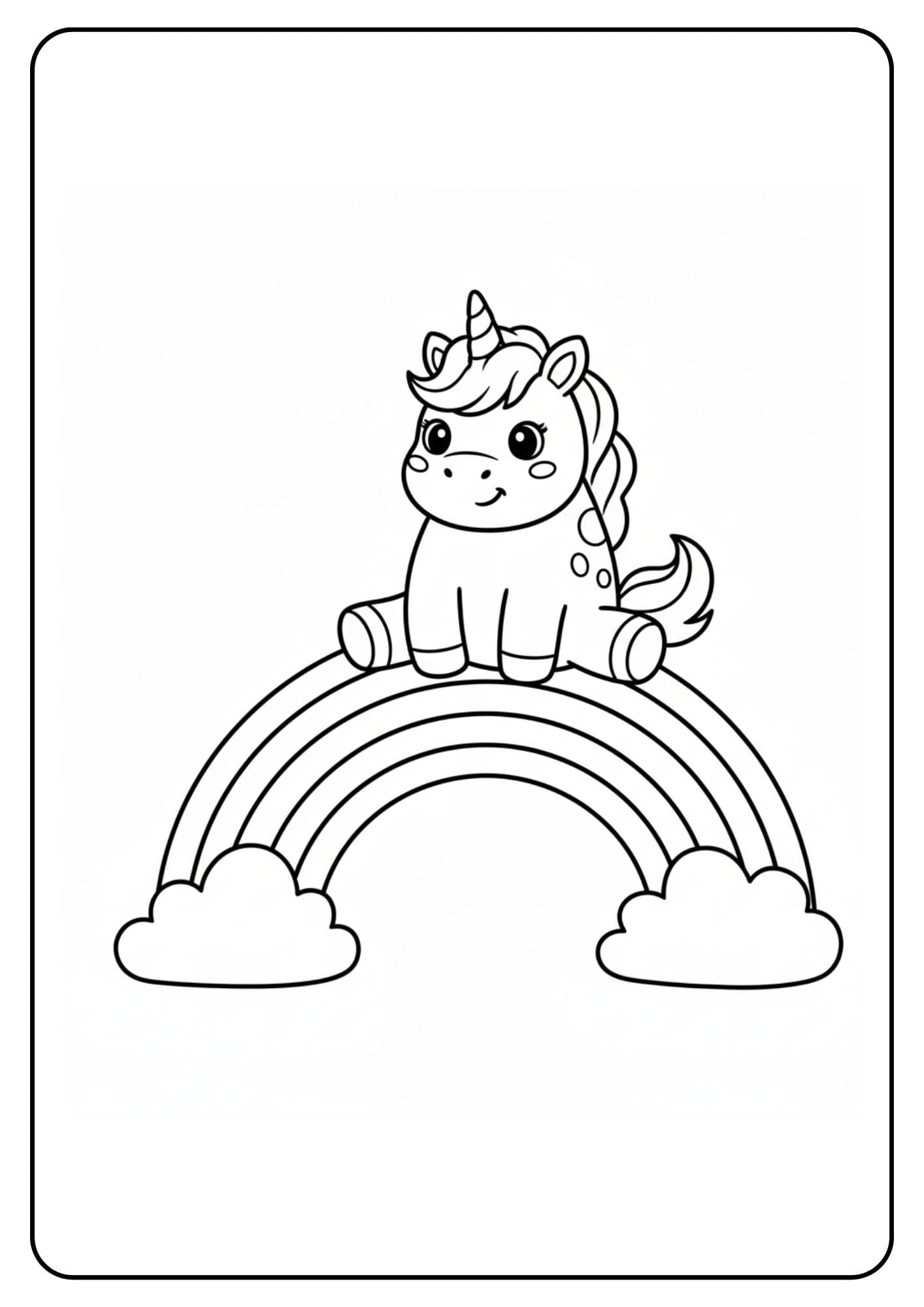 Zittende unicorn op regenboog kleurplaat