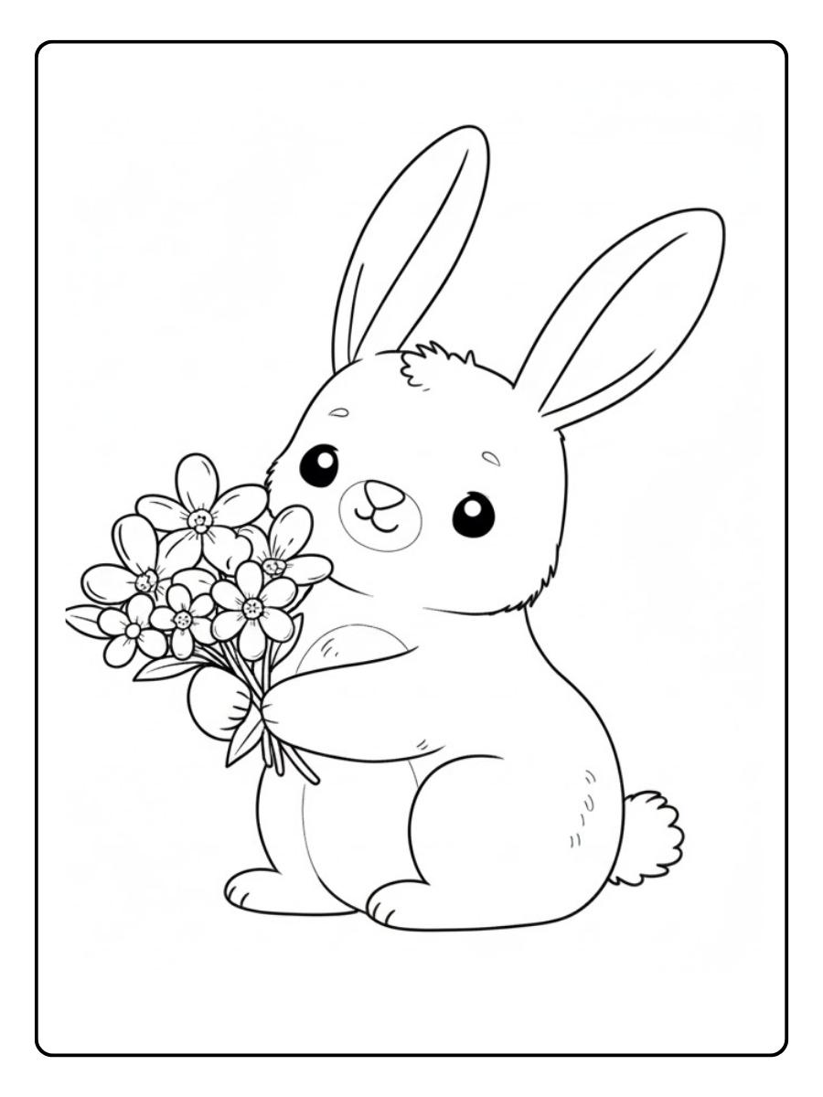 kleurplaat konijn bloemstuk
