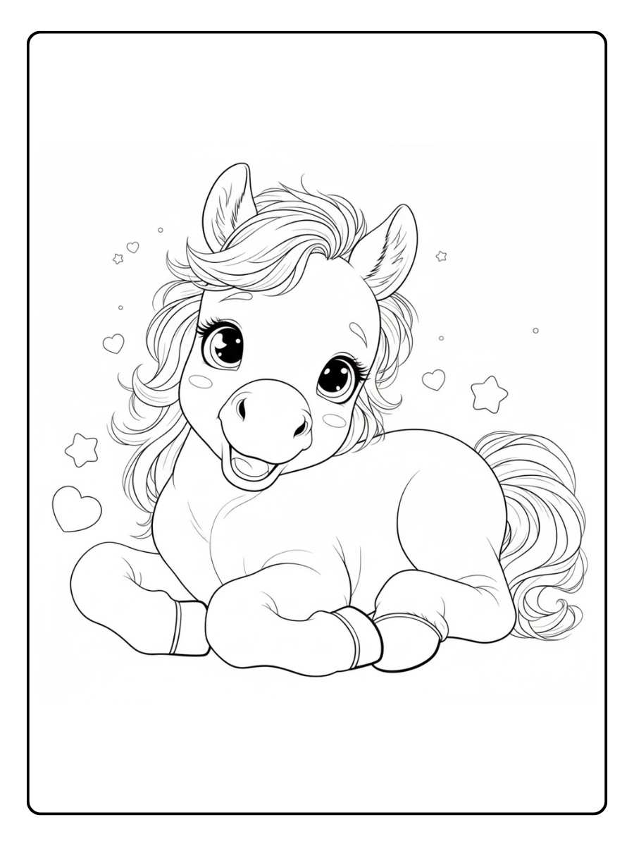 kleurplaat paard bloemenvaas