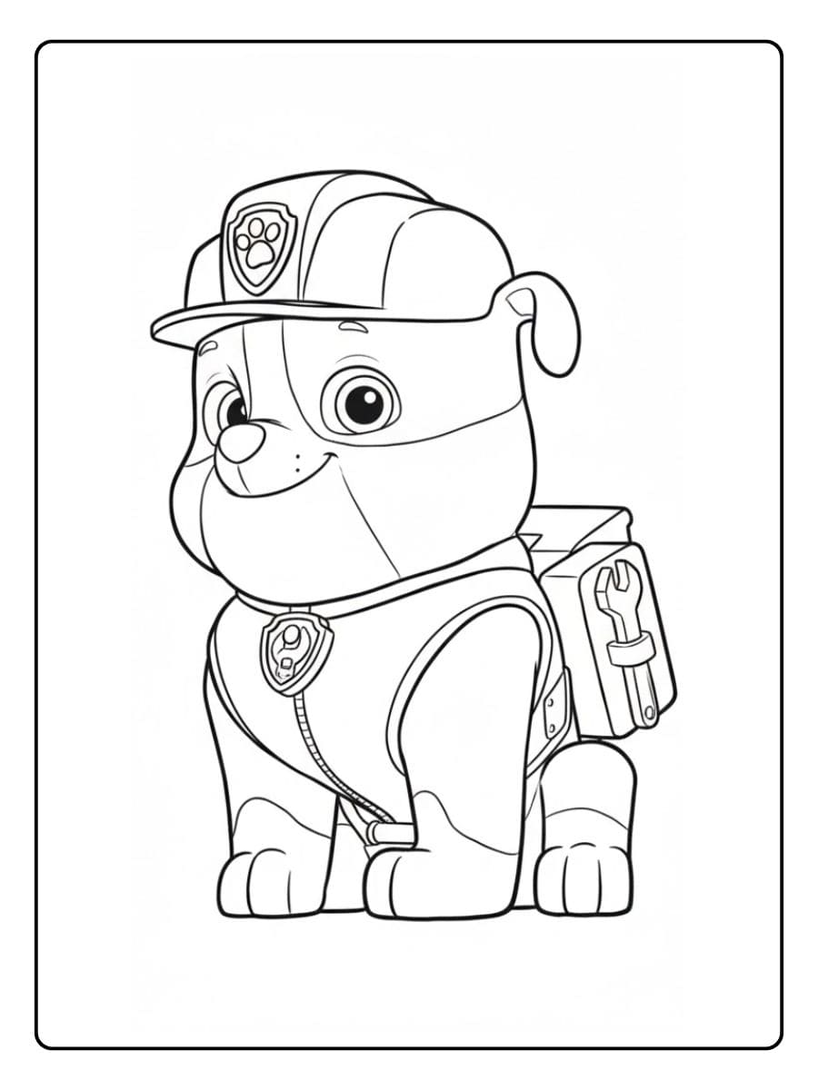 kleurplaat paw patrol Rubble met bouwvakkershelm en rugzak