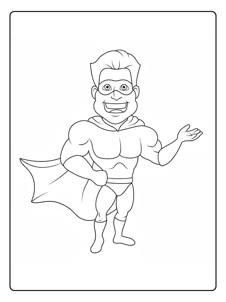 kleurplaat superheld jongen in actie