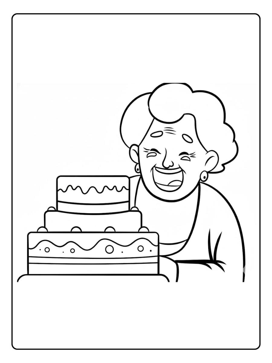 kleurplaat verjaardag oma met taart