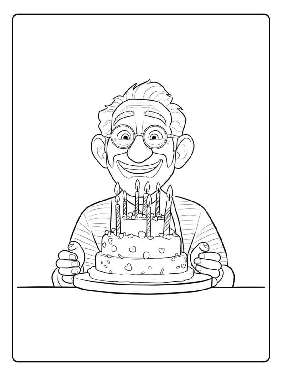 kleurplaat verjaardag opa taart kaarsen